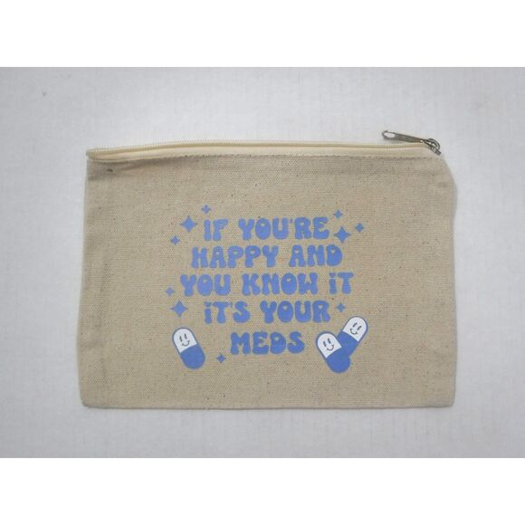 Ivory Canvas Toiletry Bag w/ Light Blue - Picture 1 of 4